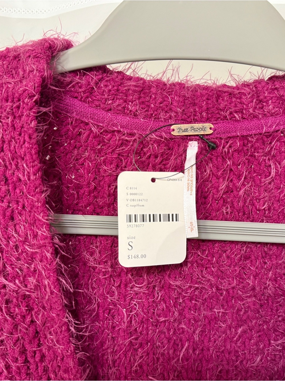 NWT Free People Frosting Faux Mohair Crop Cardigan Sweater Magenta Pink Size S - Picture 4 of 6
